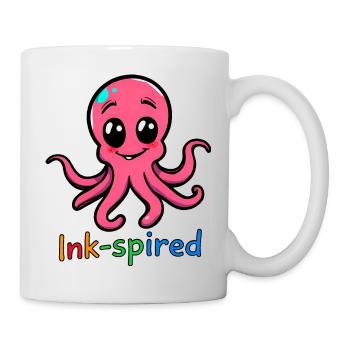 Rosa Oktopus Cartoon stehend mit ausgestreckten Armen - Tasse - Weiß - Rechts