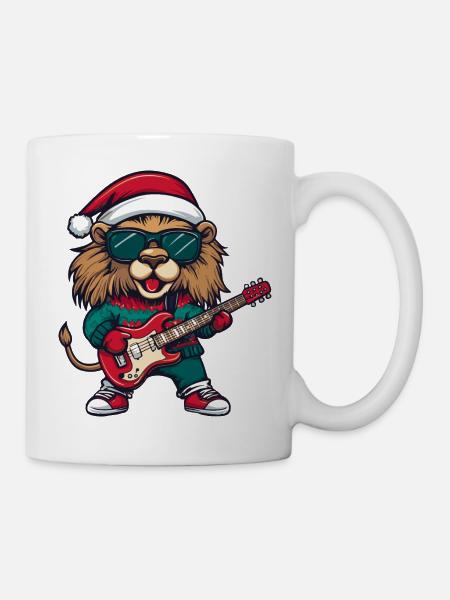 Lion Noël Rocker Guitare - Mug blanc - blanc