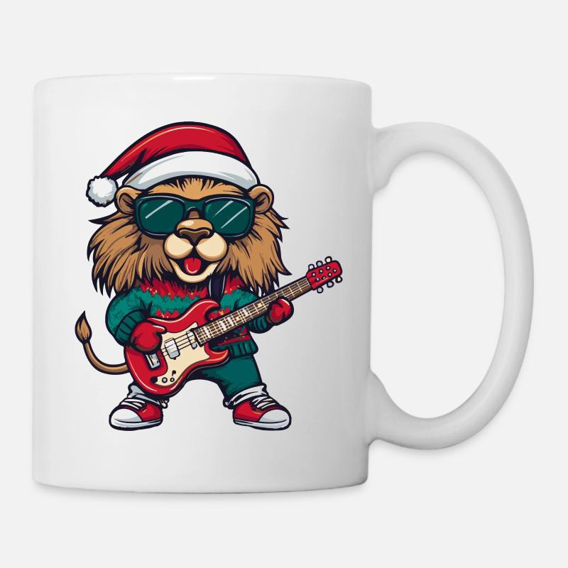Lion Noël Rocker Guitare - Mug blanc - blanc