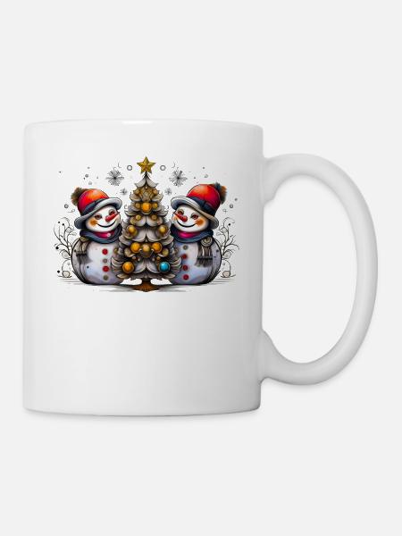 Peinture moderne de bonhommes de neige colorés - Mug blanc - blanc