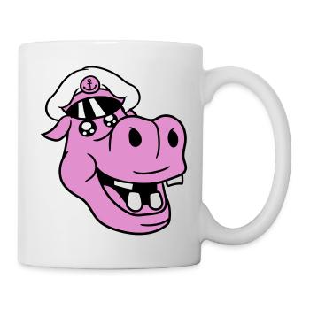 Nilpferd Kapitän Gesicht Lustig Süß Cartoon Comic - Tasse - Weiß - Rechts