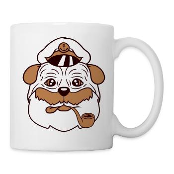 Mops Hund Kapitän Gesicht Lustig Süß Cartoon Comic - Tasse - Weiß - Rechts