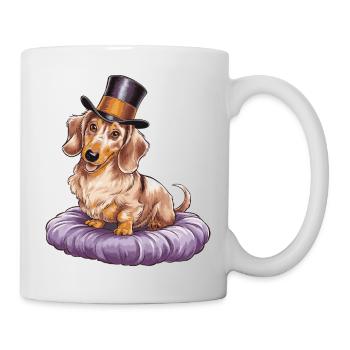 Elegant dachshund with top hat on pillow - Mug - white - Right