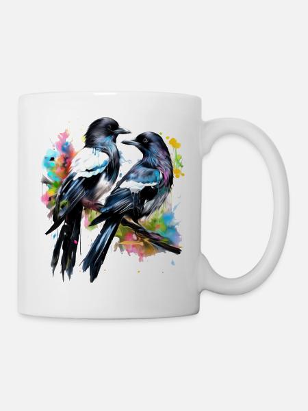 Two Painted Magpies - Mug - white