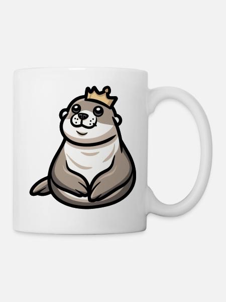 Robbe Tier Cartoon Krone - Tasse - Weiß