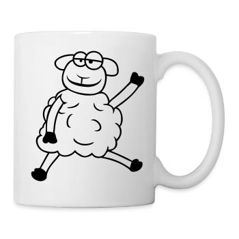 sheep sitting waving greeting happy smiling cool - Mug - white - Right