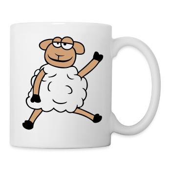sheep sitting waving greeting happy smiling cool - Mug - white - Right