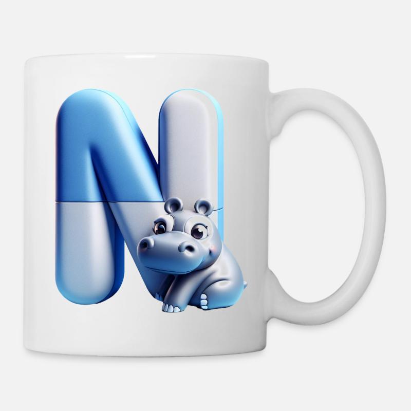 Cute hippopotamus on the letter N - Mug - white
