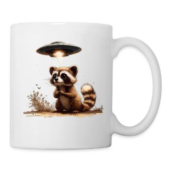 Lustiger Waschbär mit Ufo - Tasse - Weiß - Rechts
