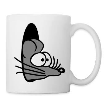 Maus Wand Loch Mauseloch Guckt Süß Lustig Comic - Tasse - Weiß - Rechts