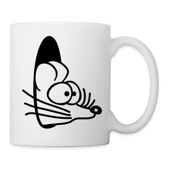 Maus Wand Loch Mauseloch Guckt Süß Lustig Comic - Tasse - Weiß - Rechts