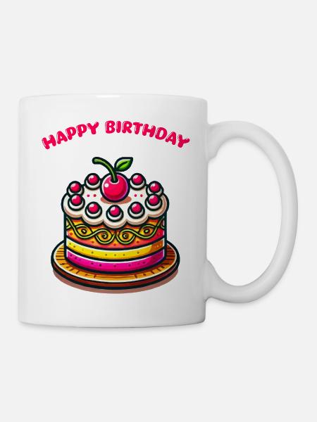 torte happy birthday - Tasse - Weiß