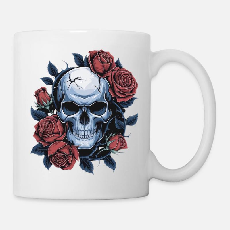 Crâne avec des fleurs de roses - Mug blanc - blanc