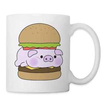 lustiges Schwein Hamburger Essen Humor - Tasse - Weiß - Rechts
