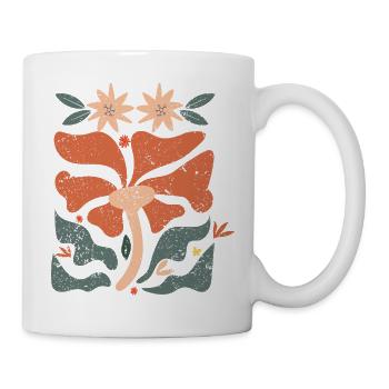 Green and orange retro groovy flowers - Mug - white - Right