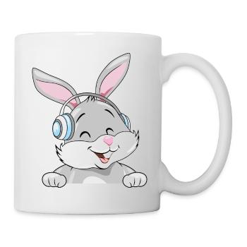 Lachender Hase mit Kopfhörern - Tasse - Weiß - Rechts