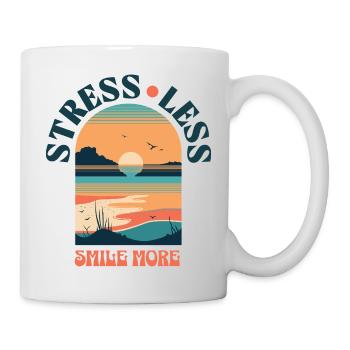 Stress Less Smile More Sunset Retro Style - Mug - white - Right
