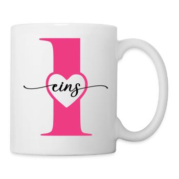 Ziffer Eins 1 mit Herz - Tasse - Weiß - Rechts