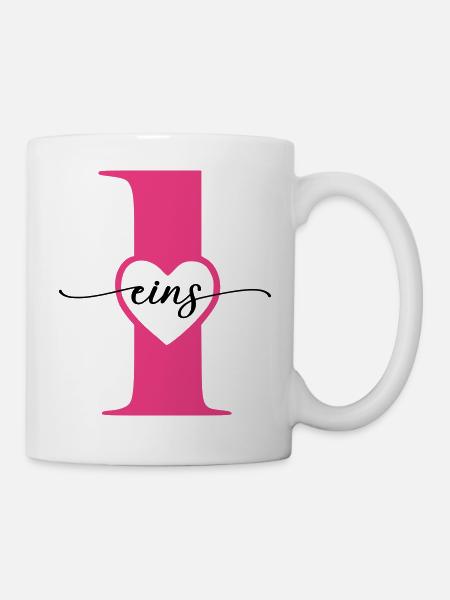Ziffer Eins 1 mit Herz - Tasse - Weiß
