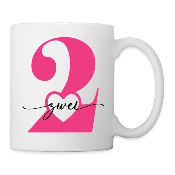 Ziffer Zwei 2 mit Herz - Tasse - Weiß - Rechts