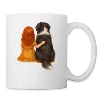 Rothaariges Mädchen mit Berner Sennen Hund - Tasse - Weiß - Rechts