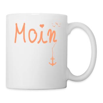 Moin Begruessung Moin mit Moewe in Orange - Tasse - Weiß - Rechts