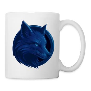 Blauer Fuchs Tierkopf Design in Emblemoptik - Tasse - Weiß - Rechts