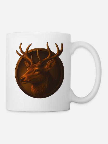 Conception de tête d’animal de cerf dans l’emblème - Mug blanc - blanc