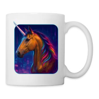 Einhorn - Akhal Teke Pferd - Regenbogen Mähne - Tasse - Weiß - Rechts