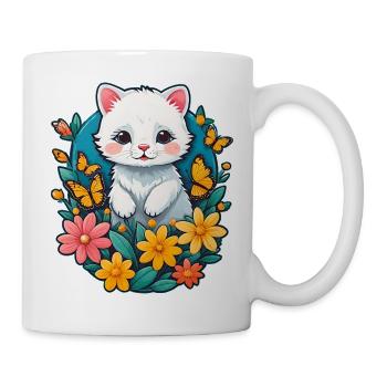 White kitten with flowers - Mug - white - Right