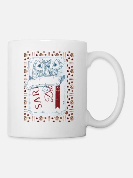 Vintage Trendige Sardinen Visual - Tasse - Weiß