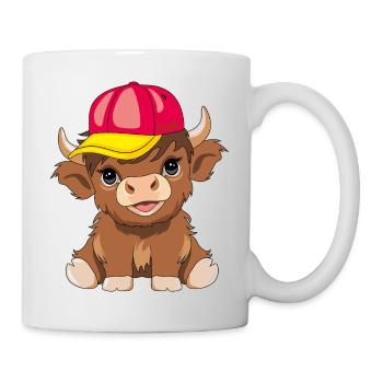 Mignon veau Highland portant une casquette de baseball - Mug blanc - blanc - Droite