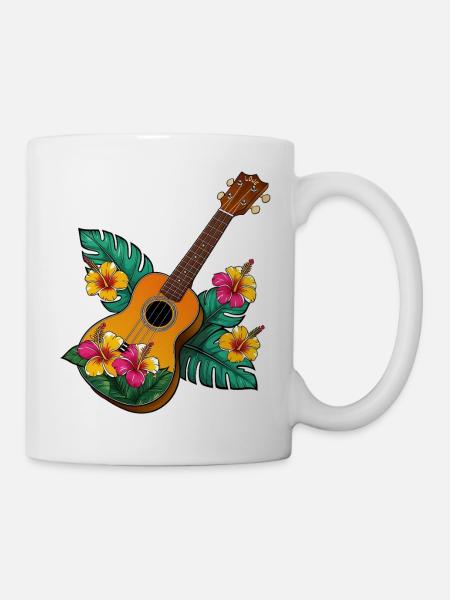 Ukulele with flowers colorful - Tasse - Weiß