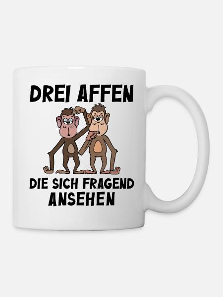 Drei Affen die sich fragend ansehen - Tasse - Weiß