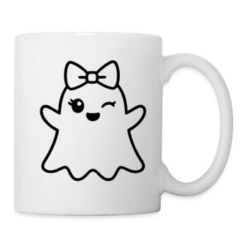 Niedlicher Geist zwinkern – Halloween Mädchen Schleife Umriss - Tasse - Weiß - Rechts