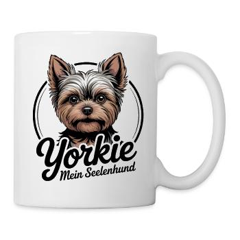 Hundefreund Yorkie Portrait Illustration - Tasse - Weiß - Rechts