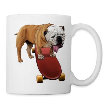 Playful bulldog on skateboard - Mug - white - Right