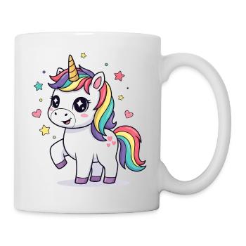 Verspieltes Einhorn mit Regenbogenmähne - Tasse - Weiß - Rechts