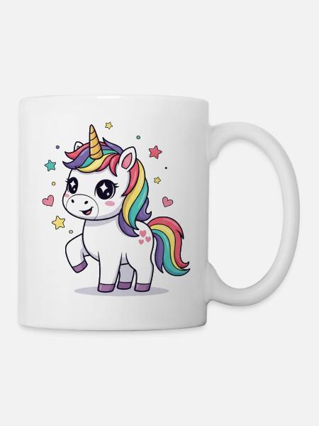 Verspieltes Einhorn mit Regenbogenmähne - Tasse - Weiß