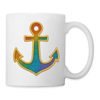 Anker Seemann in Glitzer Gold Pailletten - Tasse - Weiß - Rechts