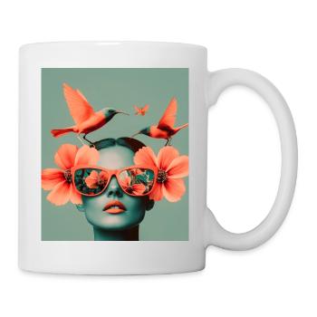 Portrait of Woman with Birds and Flowers - Mug - white - Right