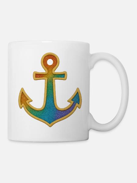 Leuchtender Anker in Regenbogenfarben - Tasse - Weiß