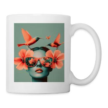 Birds and Flowers on Artistic Head - Mug - white - Right