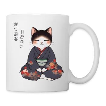 Anime Katze im Kimono – Zen Meditation Japan - Tasse - Weiß - Rechts