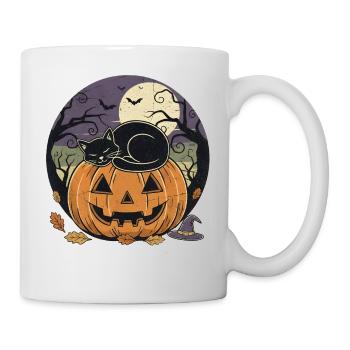 Schwarze Katze schläft auf Jack-o Laterne | Halloween - Tasse - Weiß - Rechts