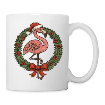 Festlicher Flamingo mit Weihnachtskranz - Tasse - Weiß - Rechts