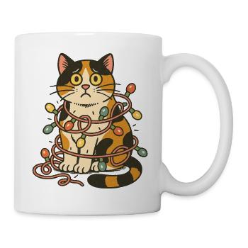 Skurrile Kalikokatze mit festlichen Lichtern - Tasse - Weiß - Rechts