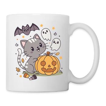 Halloween Kawaii Design Cat Pumpkin Ghosts - Mug - white - Right