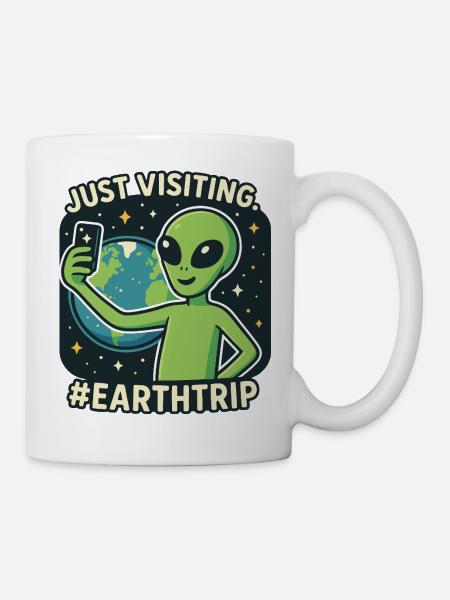 Alien Selfie mit Erde - Tasse - Weiß