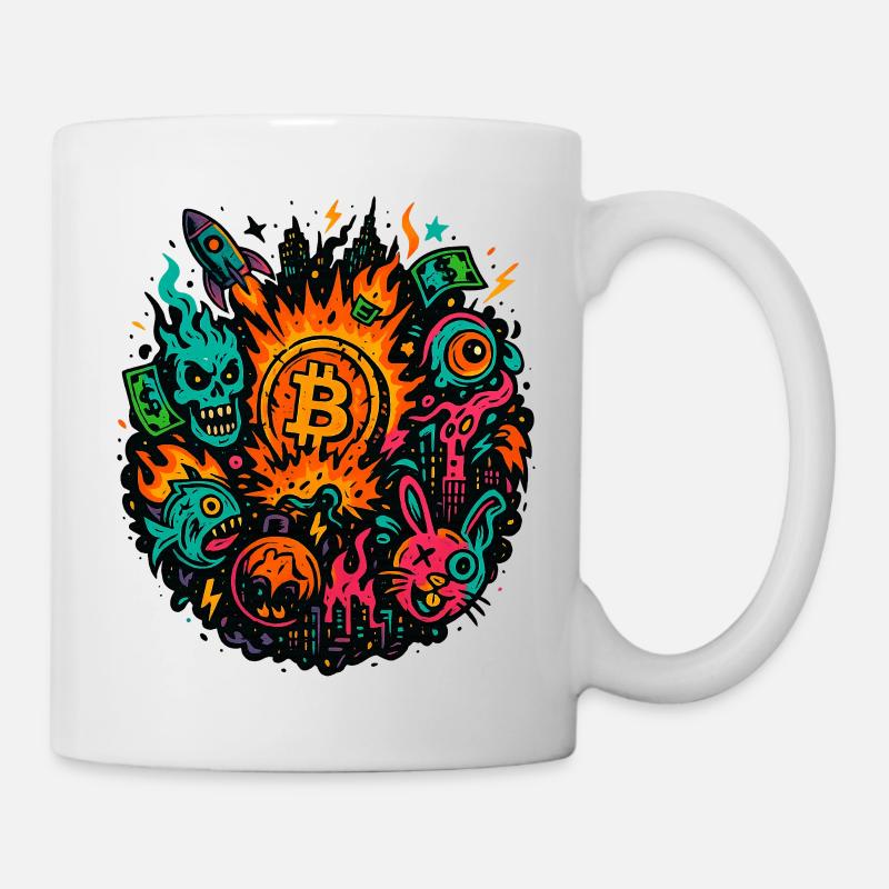 Neon Cyberpunk Bitcoin Art - Tasse - Weiß
